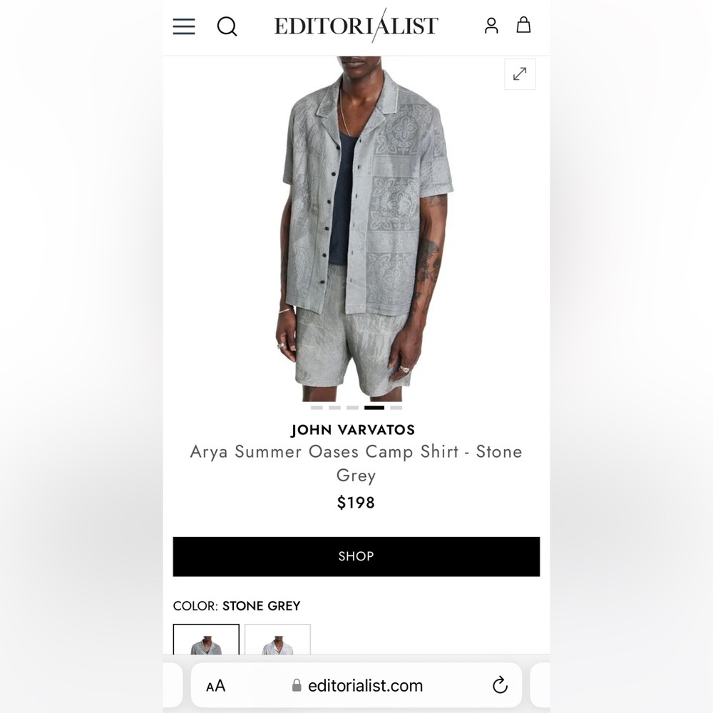 John Varvatos Arya Summer Shirt- Stone Grey